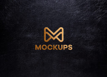 3D-Golden-Logo-Mockup-on-Black-Leather-Background