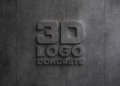 Realistic 3D logo mockup embossed on a grey industrial concrete wall with natural lighting and shadows