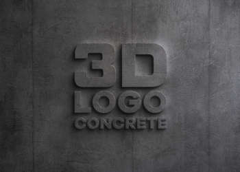 Realistic 3D logo mockup embossed on a grey industrial concrete wall with natural lighting and shadows
