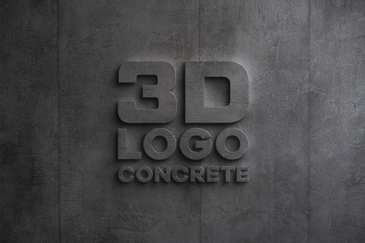 Realistic 3D logo mockup embossed on a grey industrial concrete wall with natural lighting and shadows