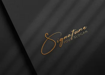 Elegant Gold Signature Logo Mockup on Black Paper