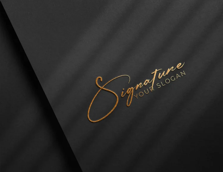 Elegant Gold Signature Logo Mockup on Black Paper