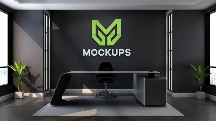 Realistic 3D Office Logo Mockup on Wall