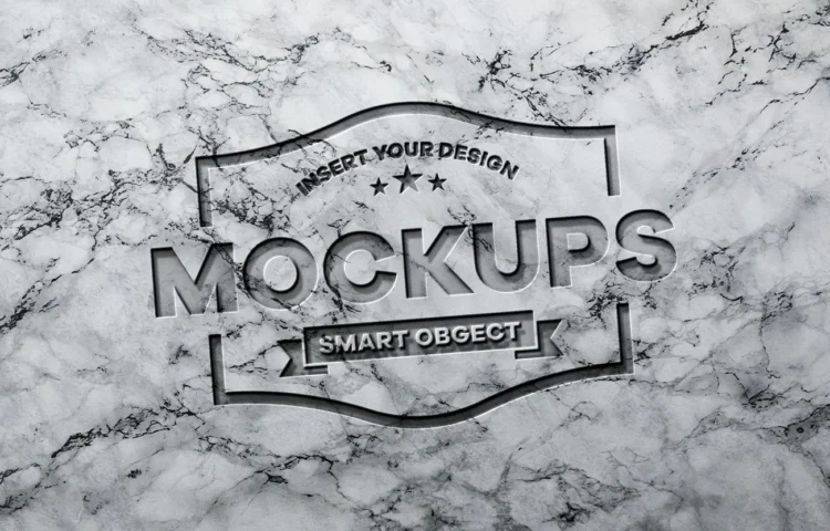 Realistic Carved Marble Stone Logo Mockup with 3D Engraved Effect PSD